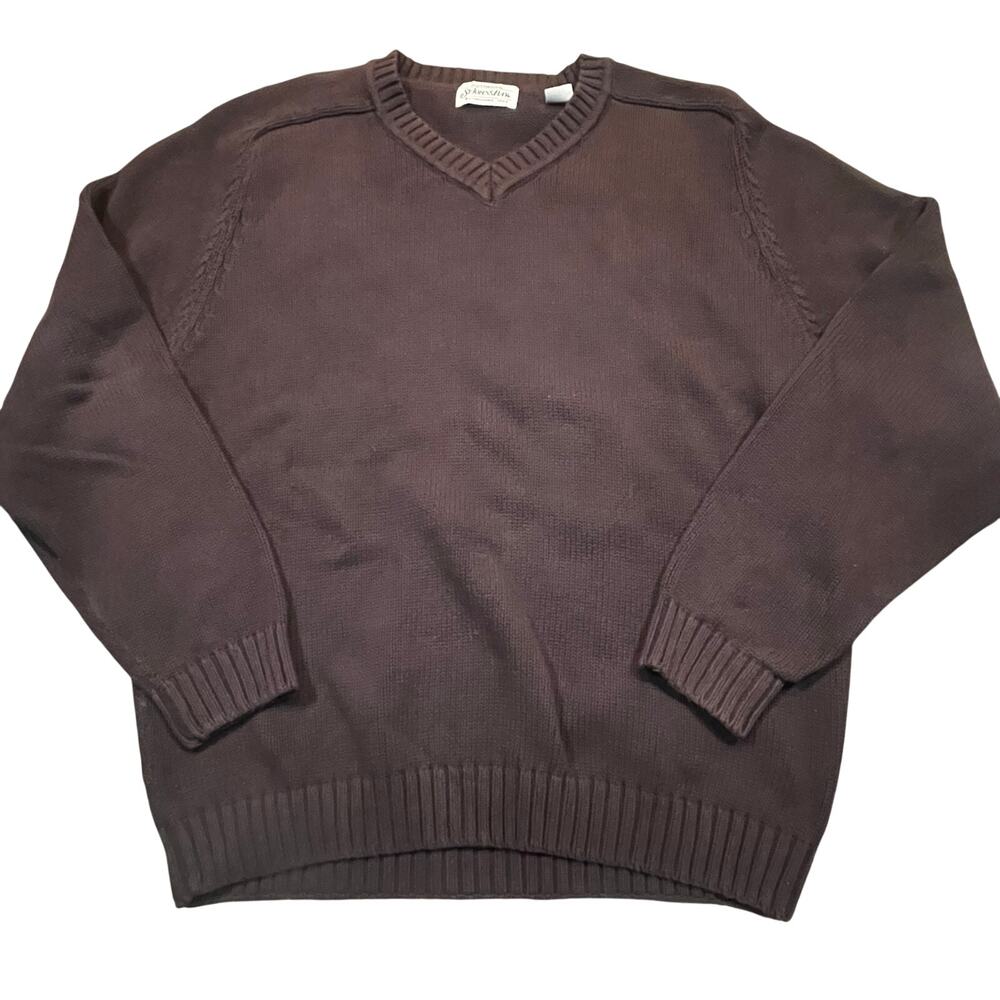 St. John’s Bay Mens Medium Brown V Neck Sweater Classic Grandpa Core‎ Cotton